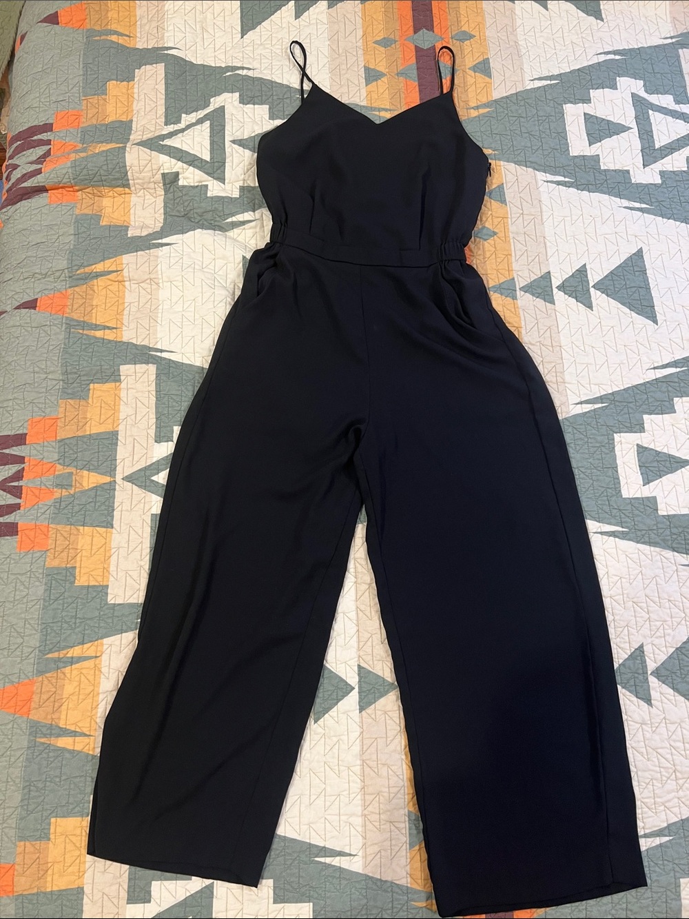 Uniqlo Black Spaghetti-Strap crop Wide-Leg Jumpsuit